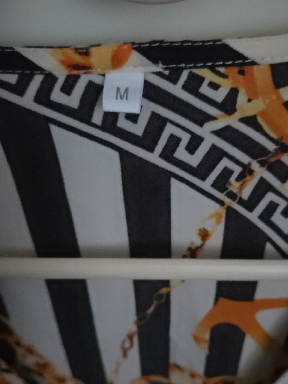Black & White Striped Chain-Print Wrap Top - Picture 3 of 5